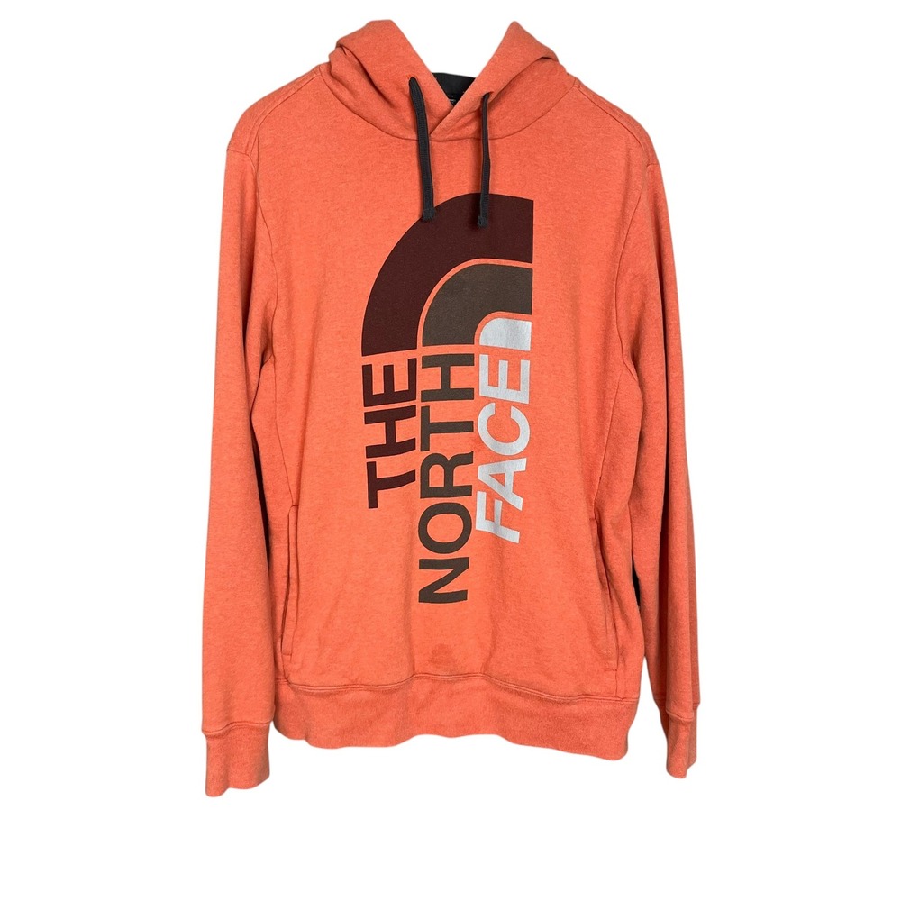 The North Face Hoodie Sweatshirt Men FLAWED Pullover Orange Graphic Logo Large